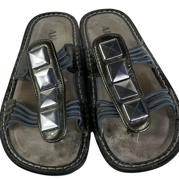 Alegria Pisa PIS-123 Wedge Sandals Slides Sz 37 US 7 / 7.5 Silver Leather Beaded - Picture 3 of 8